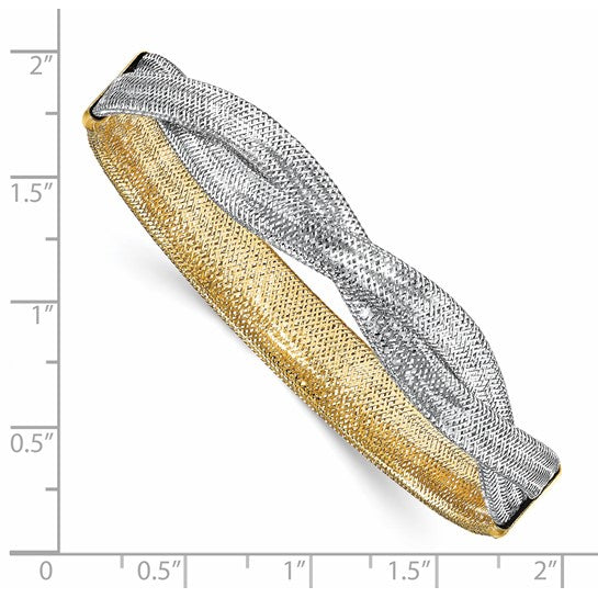 14K with White Rhodium Mesh Reversible Stretch Bracelet