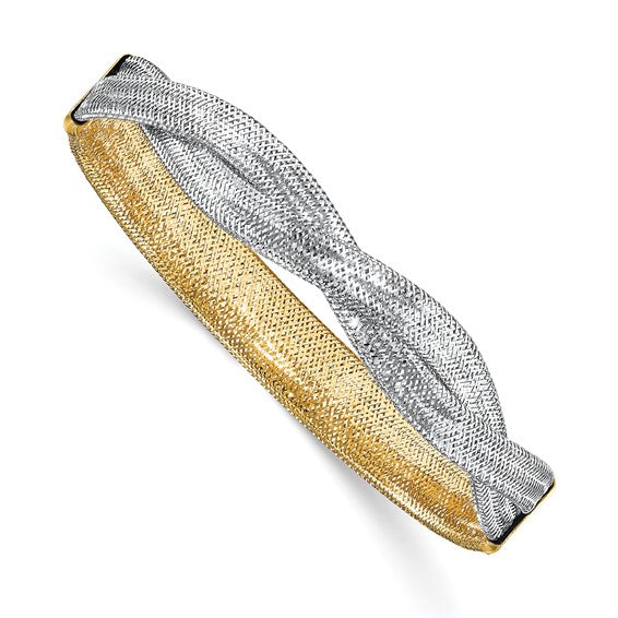 14K with White Rhodium Mesh Reversible Stretch Bracelet