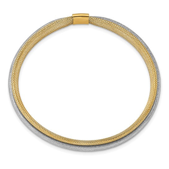 14k Two-tone Polished/Textured Stretch Bracelet