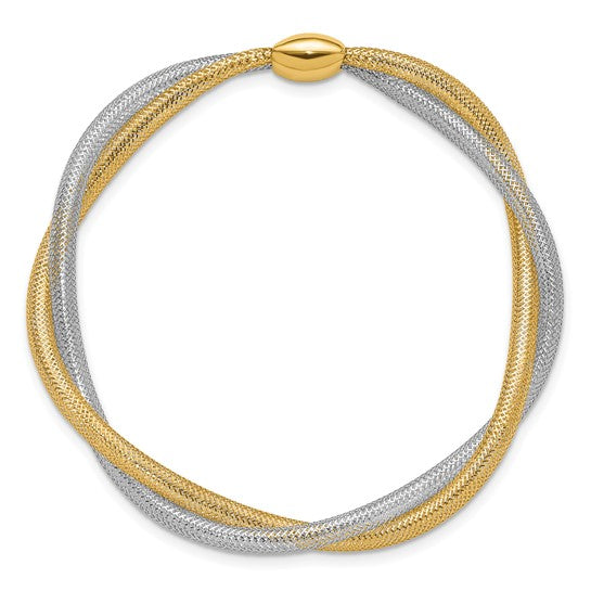 14K Two-tone Mesh Twist Slip-on Stretch Bracelet