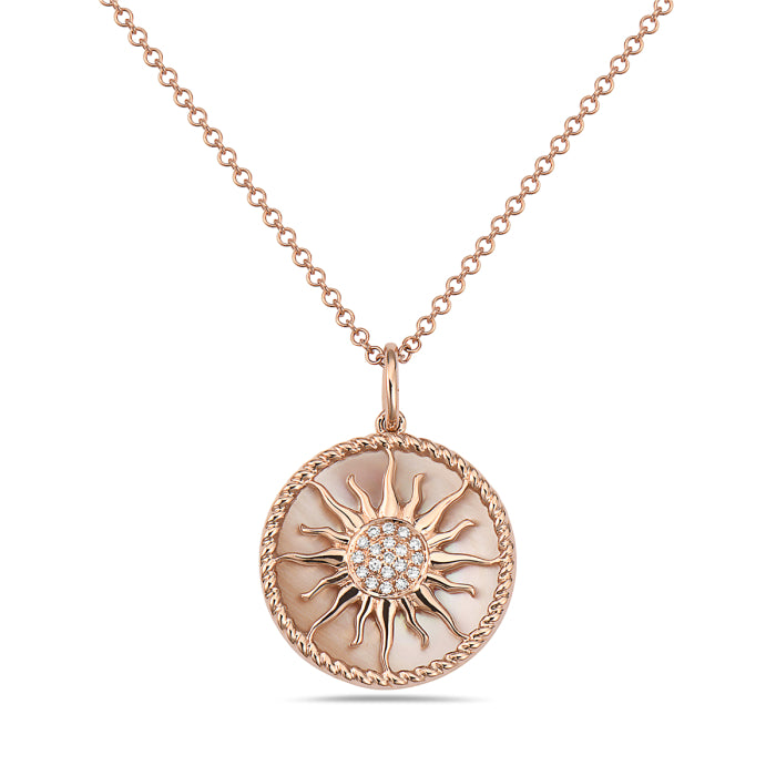 14 Karat Rose Gold Mother of Pearl Sun Necklace