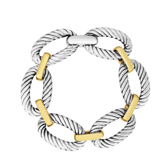 Silver & 18K Gold Thick Oval Cable Link Bracelet