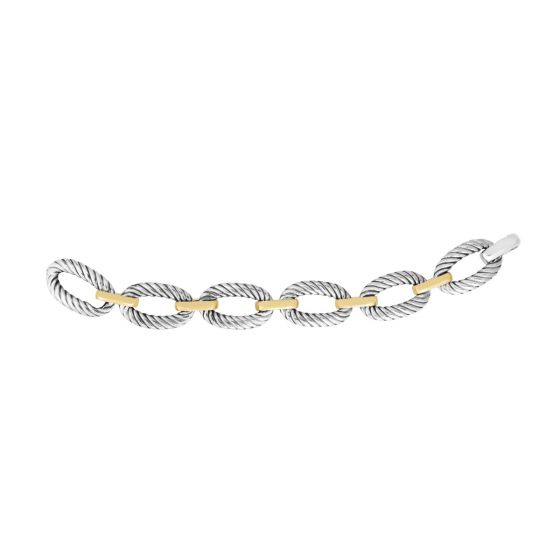 Silver & 18K Gold Thick Oval Cable Link Bracelet