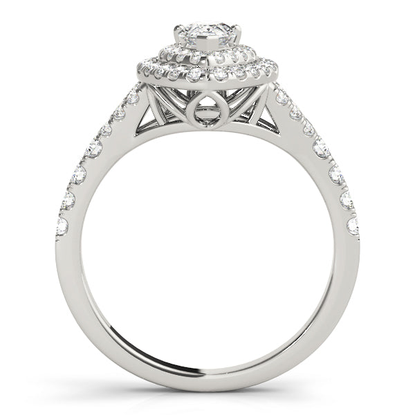 14K Double Halo Pear Shape Diamond Engagement Ring 7/8 Carat