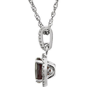 Garnet and Diamond Halo 14K White Gold Necklace - Crestwood Jewelers