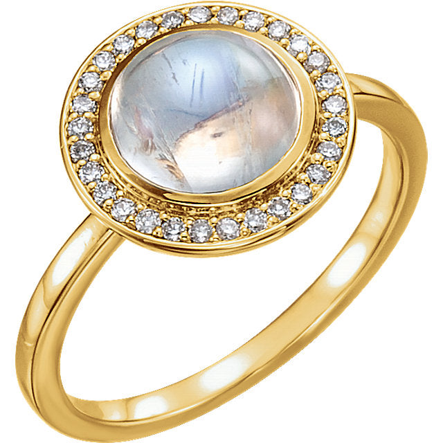 14K White Rainbow Moonstone & 1/8 CTW Diamond Ring - Crestwood Jewelers