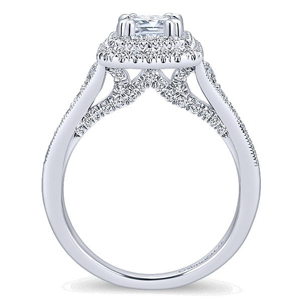 Gabriel & Co. 14K Jasmine Emerald Cut Diamond Halo Engagement Ring - Crestwood Jewelers