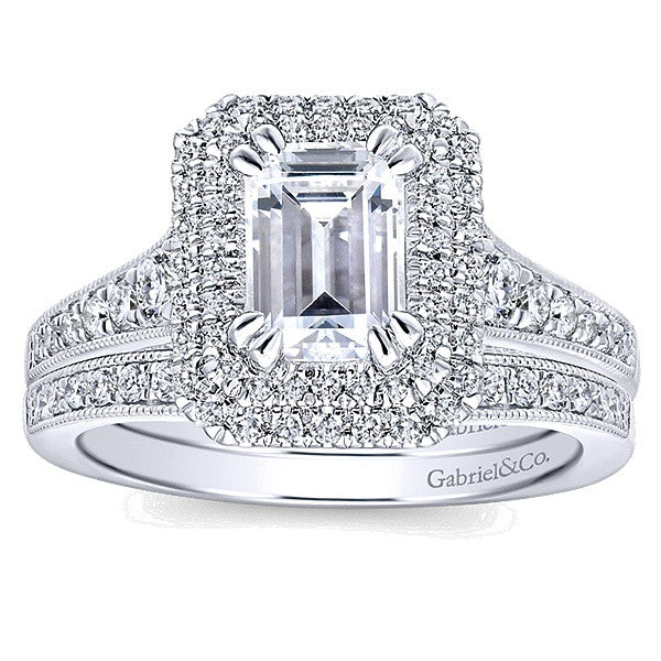 Gabriel & Co. 14K Jasmine Emerald Cut Diamond Halo Engagement Ring - Crestwood Jewelers