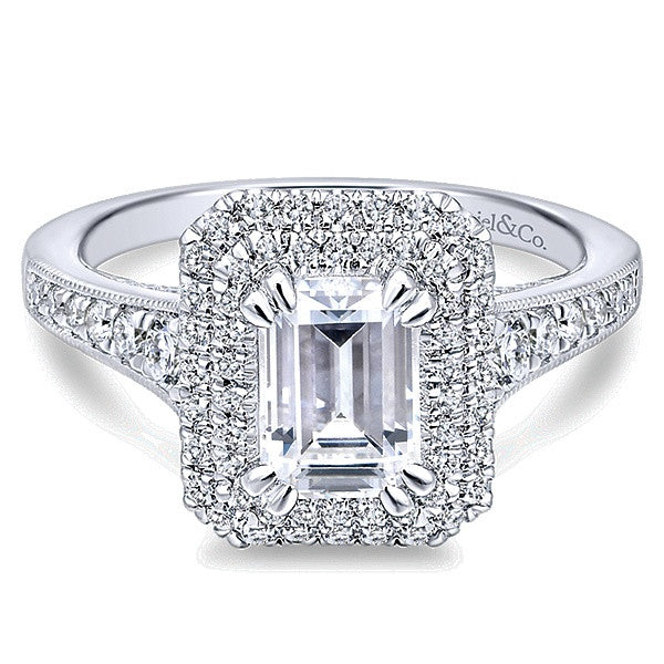 Gabriel & Co. 14K Jasmine Emerald Cut Diamond Halo Engagement Ring - Crestwood Jewelers