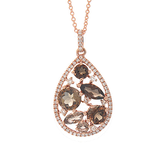 14K Rose Gold 2.41 Diamond and Smokey Quartz Necklace - Crestwood Jewelers