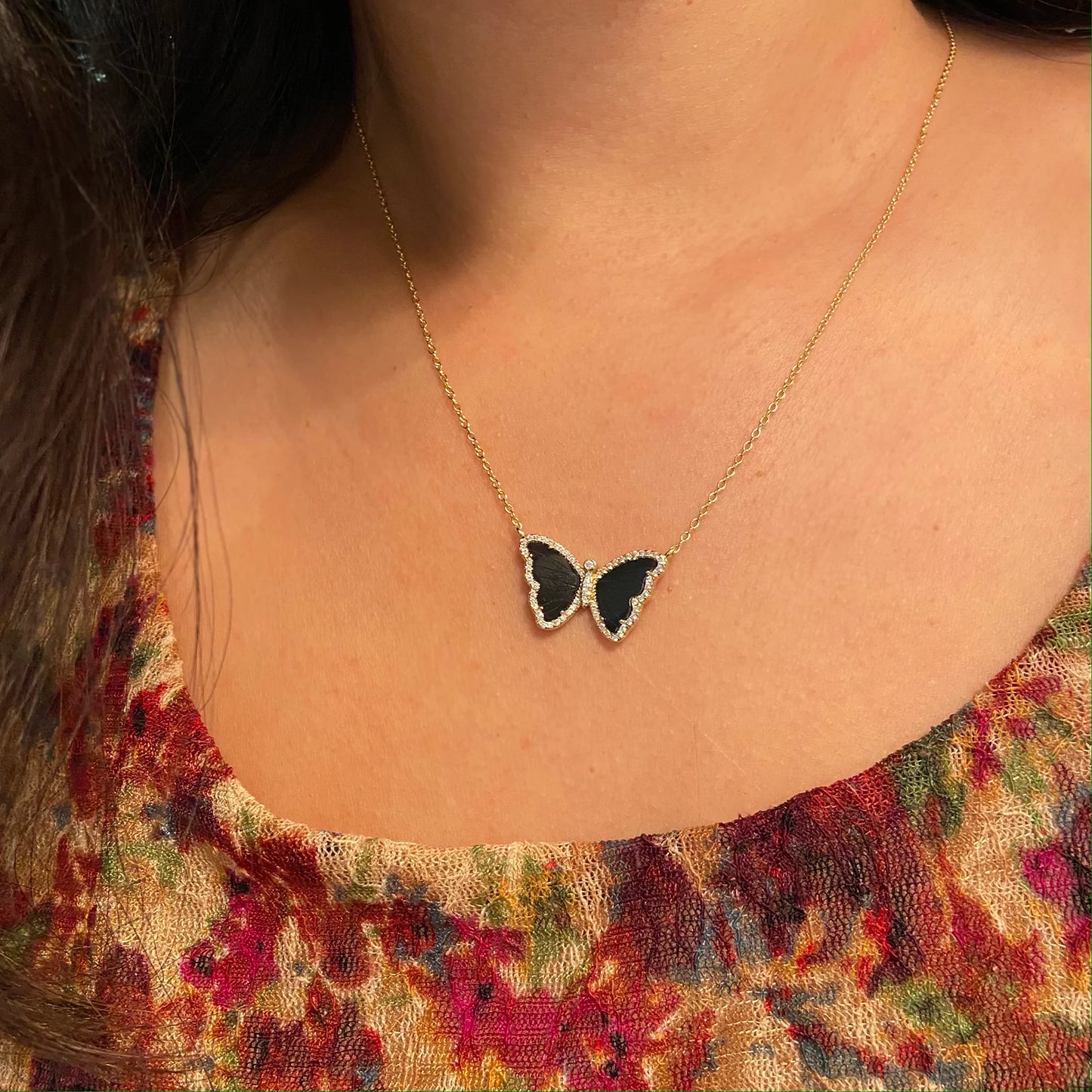 KAMARIA BLACK ONYX BUTTERFLY NECKLACE WITH CRYSTALS