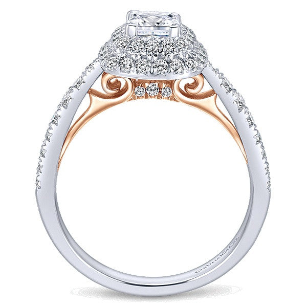 Gabriel & Co. Claire 14k White/Pink Gold Cushion Cut Halo  Engagement Ring - Crestwood Jewelers