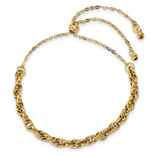 14K Polished Fancy Link Adjustable Bracelet - Crestwood Jewelers