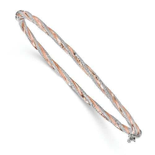 14k White Gold Rose-Plated Textured Twisted Bangle - Crestwood Jewelers