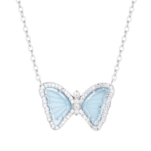 KAMARIA MINI BUTTERFLY NECKLACE IN LIGHT TEAL