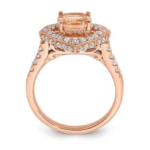 14k Rose Gold Morganite Diamond Halo Engagement Ring - Crestwood Jewelers