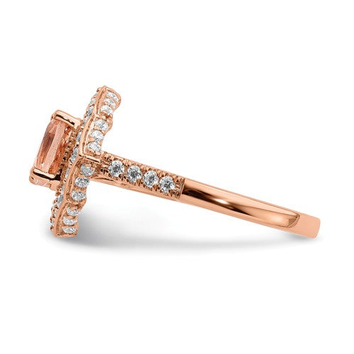 14k Rose Gold Morganite Diamond Halo Engagement Ring - Crestwood Jewelers