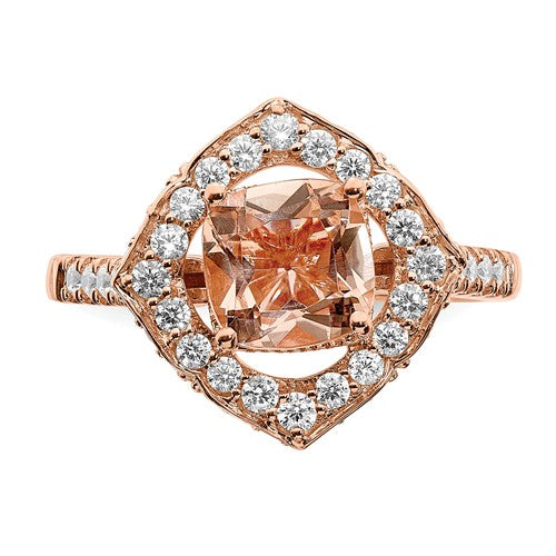 14k Rose Gold Morganite Diamond Halo Engagement Ring - Crestwood Jewelers