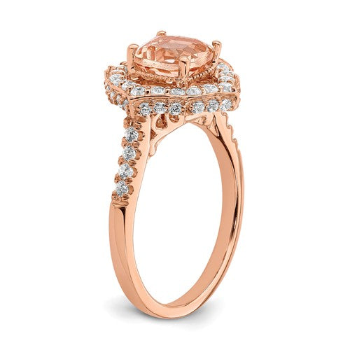 14k Rose Gold Morganite Diamond Halo Engagement Ring - Crestwood Jewelers