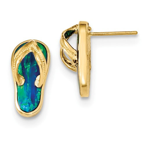 14k Polished With Created Blue Opal Flip Flop Post Earrings - Crestwood Jewelers