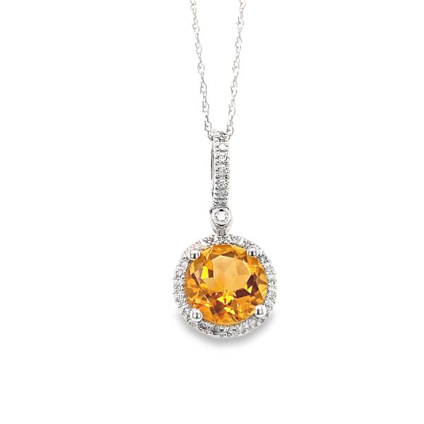 14K WHITE GOLD DIAMOND & CITRINE NECKLACE