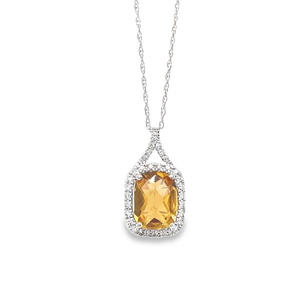 14K WHITE GOLD DIAMOND & CITRINE NECKLACE