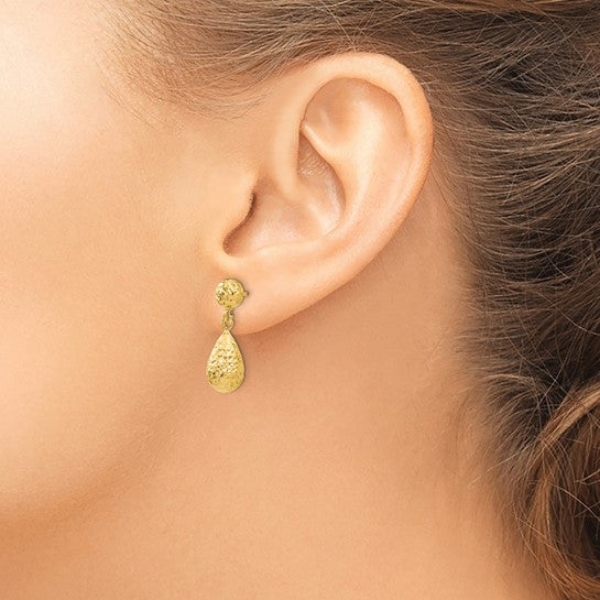 14K Diamond Cut Teardrop Earrings