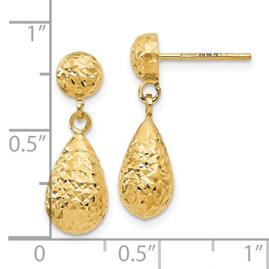 14K Diamond Cut Teardrop Earrings