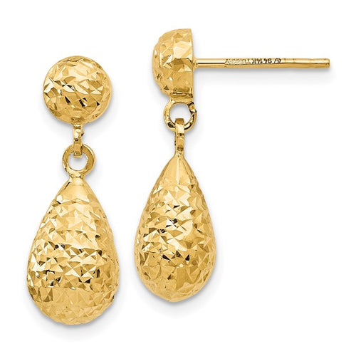 14K Diamond Cut Teardrop Earrings
