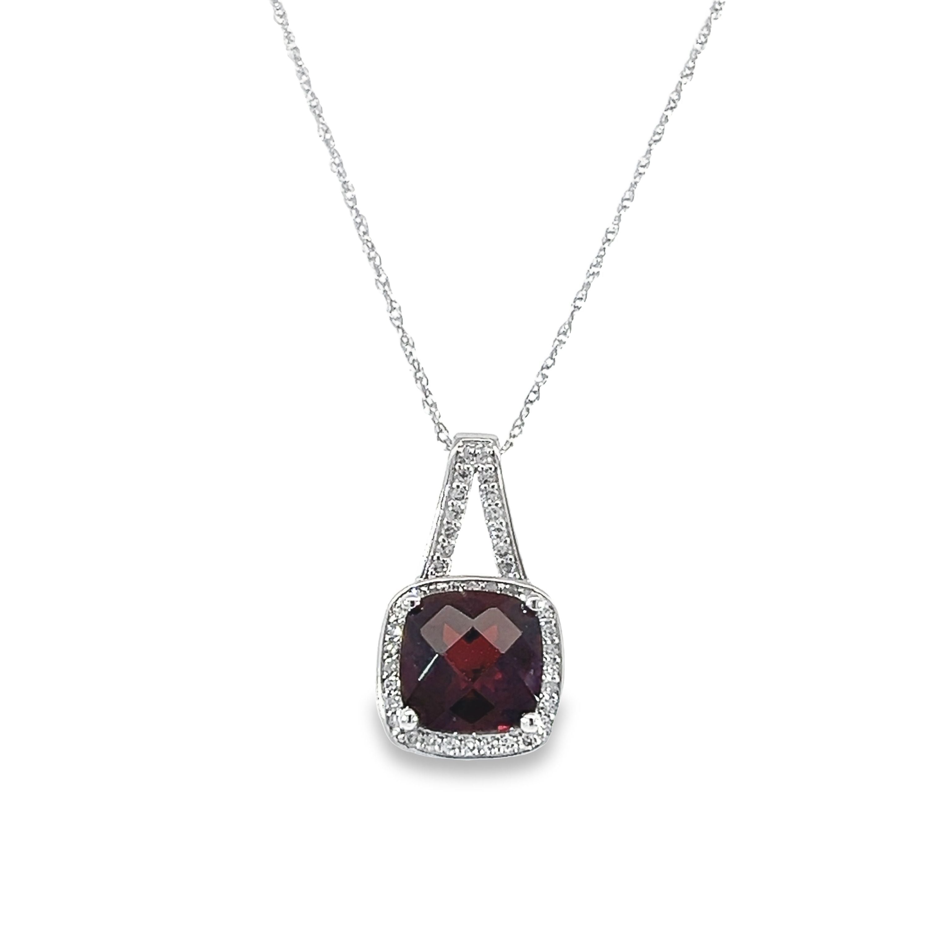 14K WHITE GOLD DIAMOND & GARNET NECKLACE