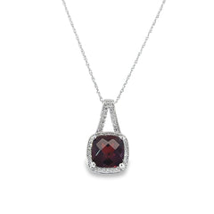 14K WHITE GOLD DIAMOND & GARNET NECKLACE