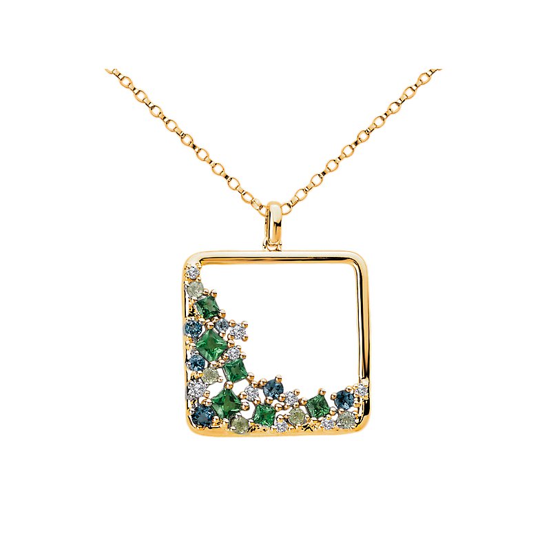 Tesoro Square Diamond and Gemstone Pendant