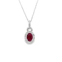 14K WHITE GOLD NATURAL DIAMOND & RUBY NECKLACE