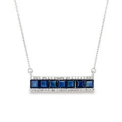 14K WHITE GOLD DIAMOND & SAPHHIRE BAR NECKLACE