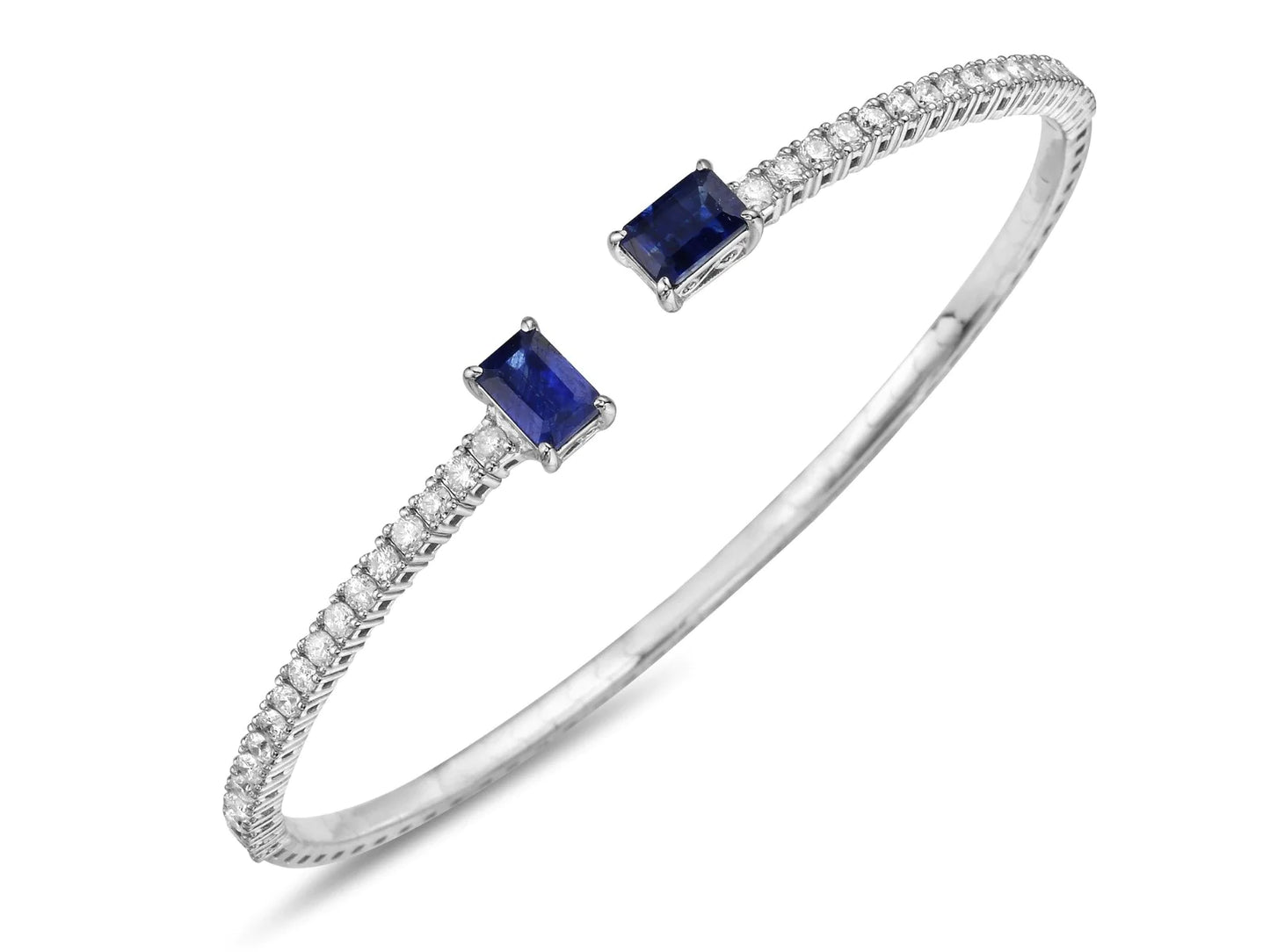 1.10Ct Diamond 1.75Ct Blue Sapphire Open Flexi Bangle