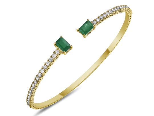 1.10Ct Diamond 1.20Ct Emerald Open Flexi Bangle