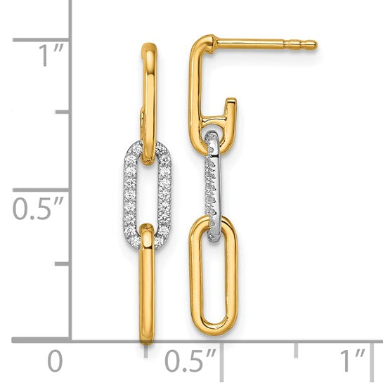 14K Two-tone 1/5 carat Diamond Paperclip Link Dangle