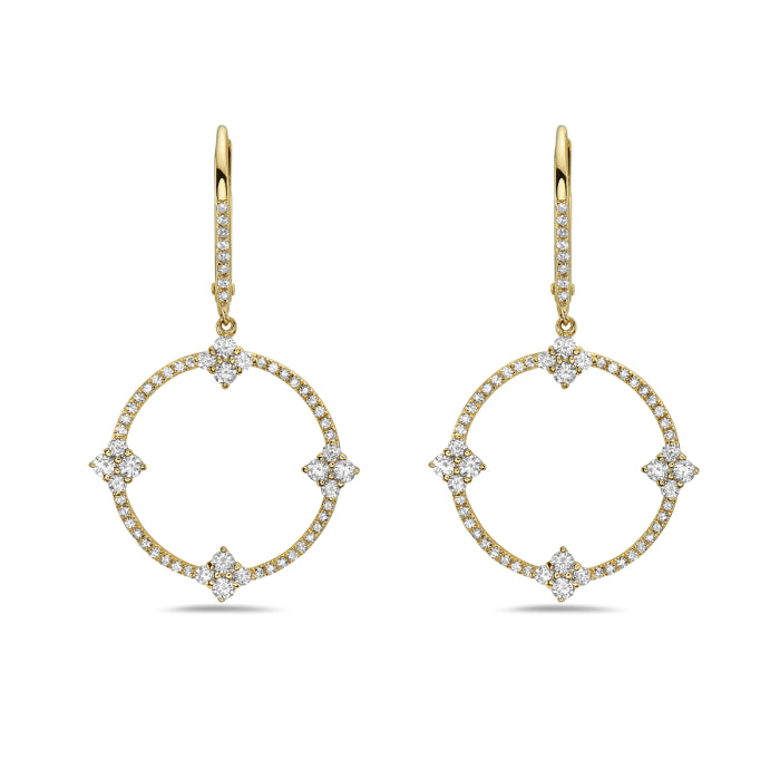 14K Yellow Diamond Circle Dangle Earrings