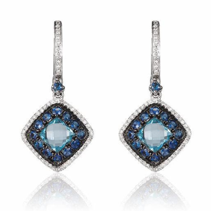 14K DIAMOND SAPPHIRE BLUE TOPAZ EARRINGS