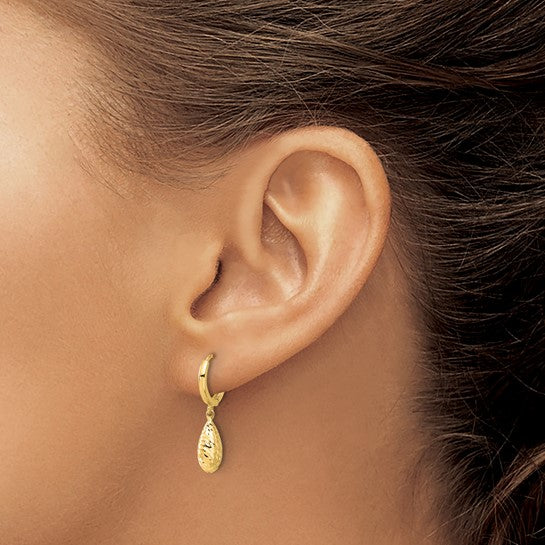 14K Diamond Cut Teardrop Huggie Earrings