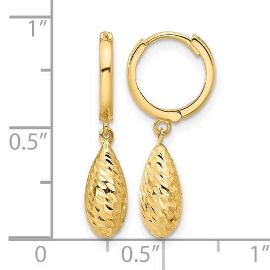 14K Diamond Cut Teardrop Huggie Earrings