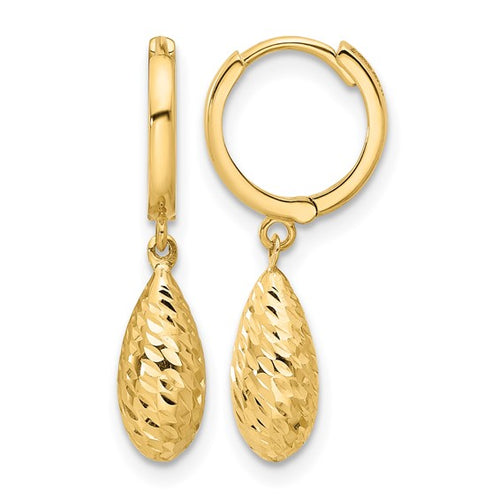14K Diamond Cut Teardrop Huggie Earrings