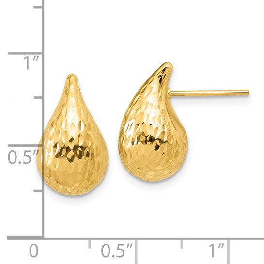 14K Diamond Cut Puffed Teardrop Earrings