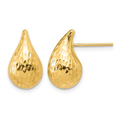 14K Diamond Cut Puffed Teardrop Earrings