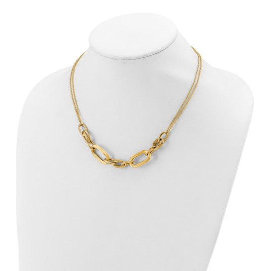 14K Polished and Satin 2-strand Fancy Link with 1in ext. Necklace