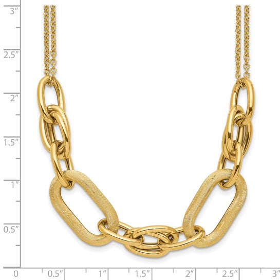 14K Polished and Satin 2-strand Fancy Link with 1in ext. Necklace