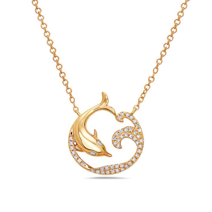 14K Yellow Gold Diamond Dolphin Necklace