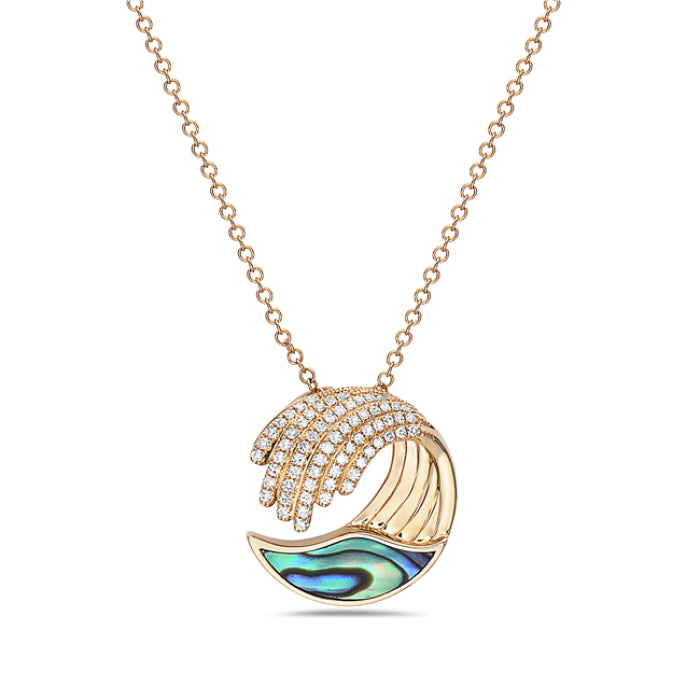 14K Abalone Diamond Wave Necklace
