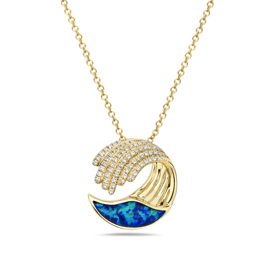 14K Diamond Opal Wave Necklace