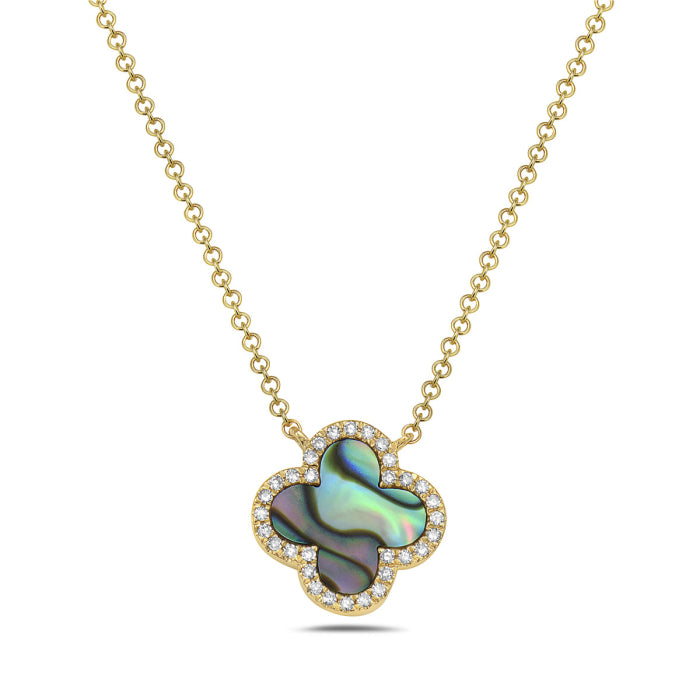 14KY Abalone Diamond Clover Necklace
